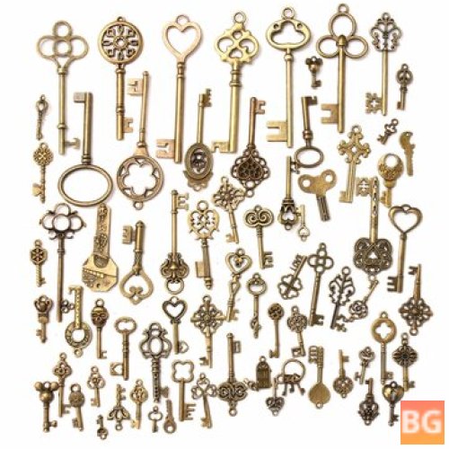 Vintage Key Pendants with Bronze Skulls