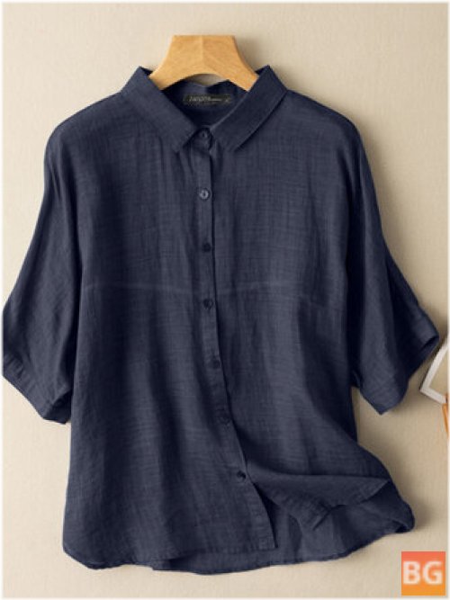 Short Sleeve Lapel Shirt with Cotton Button
