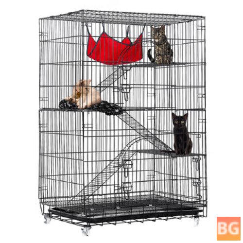 4-Tier Cat Cage with Ladders, Platforms, Beds, and Hammock