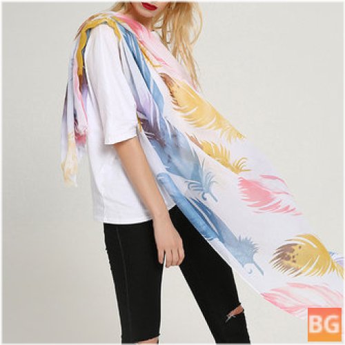 Women Feather Color Printing Shawl