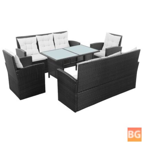 Garden Lounge Set with Cushions - Poly Rattan