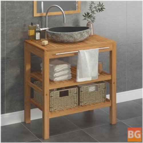 Sink Cabinet with a Stone Sink and Wooden Base
