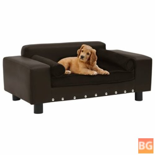 Brown Plush Faux Leather Dog Sofa