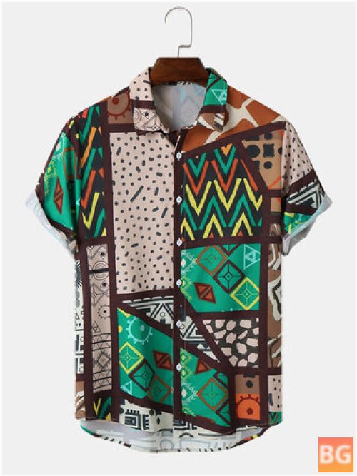 Stitched Short Sleeve Shirt with Men's Ethnic Print