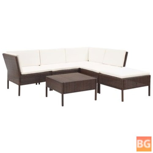 Garden Lounge Set with Cushions - Poly rattan brown
