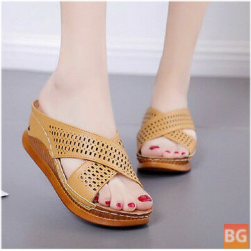 Women's Hollow Out Open Toe Solid Color Summer Wedge Platform Sandals