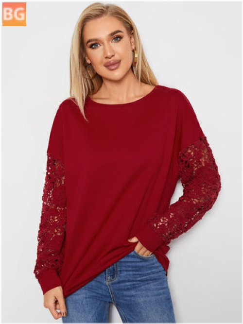 Lace Patchwork Long Sleeve Tee for Women