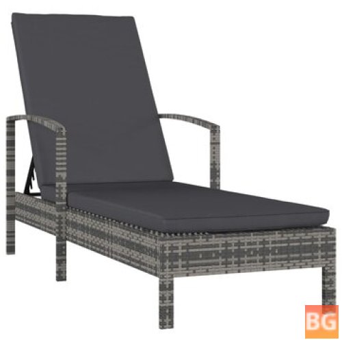 Sun Lounger with Armrests - Rattan Gray