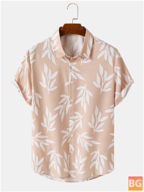 Short Sleeve Shirts with Men's Plants Leaves Allover Print