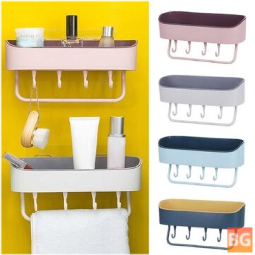 Shower Caddy with Self-adhesive Glue & Hooks - Bathroom Shelf Rack