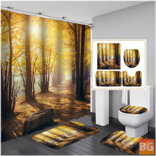 Waterproof Shower Curtain with 12 Hooks and Mats