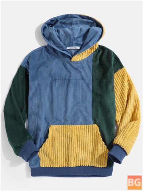 Vintage Pocket Hoodie with Stitching in Color Block