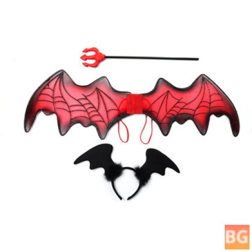3PCS Halloween Costume Wings + Hair Band + Fork Toys