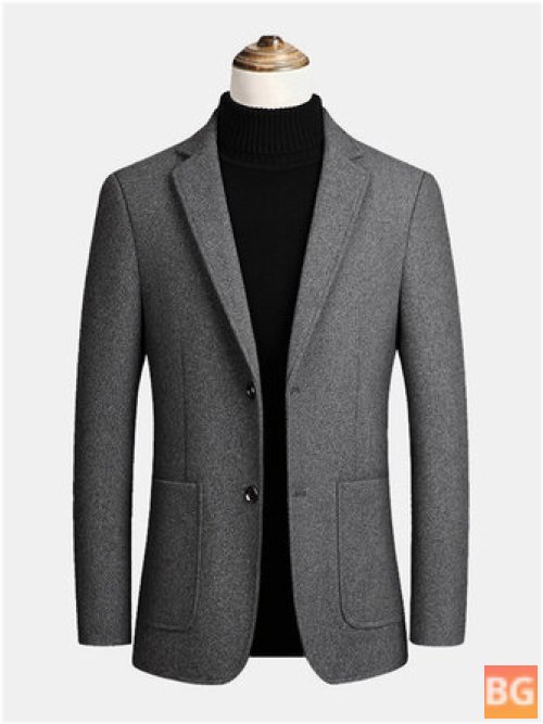 Mens Woolen Double-Breasted Big Pocket Lapel Thick Business Trench Coats