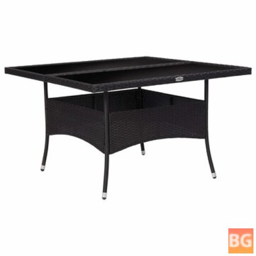 Outdoor Dining Table - Black Poly Rattan and Glass