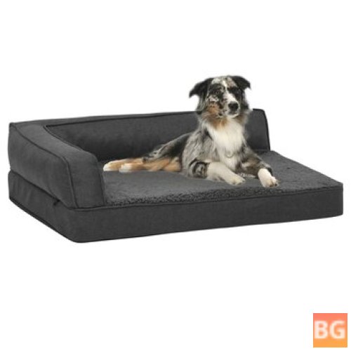 Ergo Linen Dog Bed - 90x64cm, Dark Gray Fleece