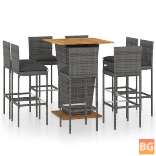 Patio Bar Set with Cushions - Poly Rattan Gray