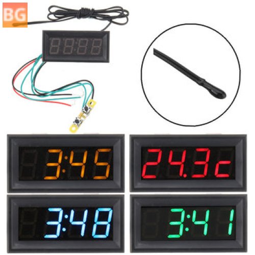 Time and Temperature Display for DC7-30V Voltmeter - Black Watch Clock