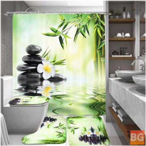 Bathroom Curtains with 12 Hooks - Non-Slip Seat Cover Mat