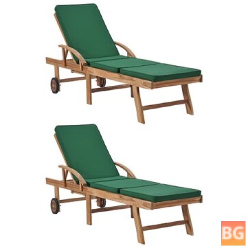 Sun Loungers with Cushions - 2 pcs Solid Teak Wood Green