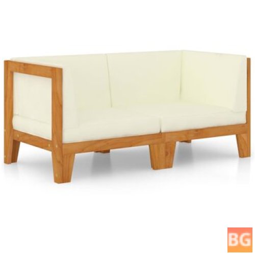 Sofa with Cream Cushions - Solid Acacia Wood