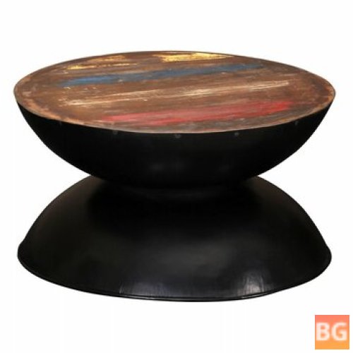 Black Coffee Table with Natural Wood Base and 60x60x33 cm