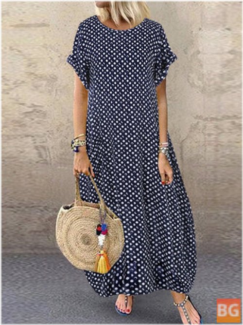 Short Sleeve Plus Size Dress with Polka Dot Print