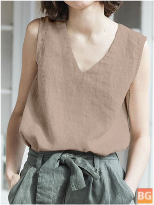 Solid V-neck Sleeveless Tank