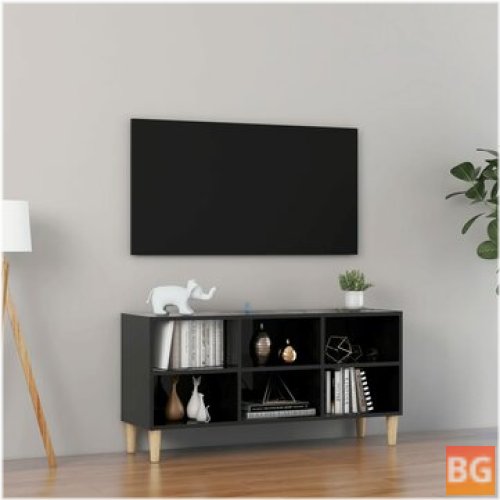 TV Cabinet with Wood Legs and Gloss Black Glasses