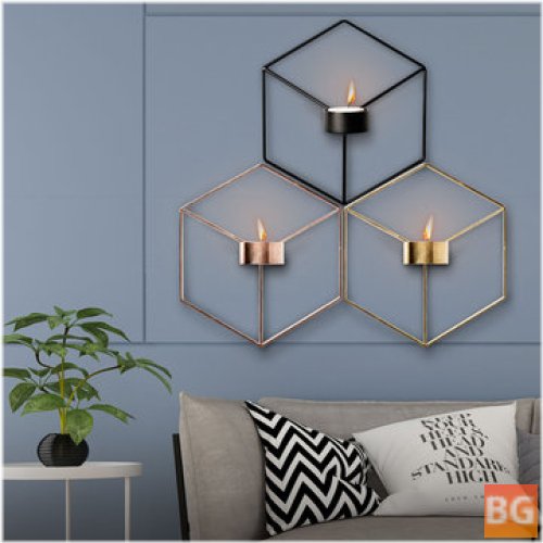 Iron Candlestick Holder with 3D Geometric Design