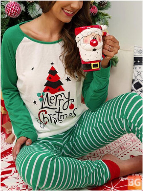Christmas Sleeves for Women - Raglan Pullover Stripe Jogger Pants