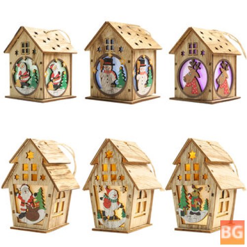 Christmas Wooden Christmas Lighted Christmas Tree Creative Assembly Small House Decoration luminous Colored Cabin