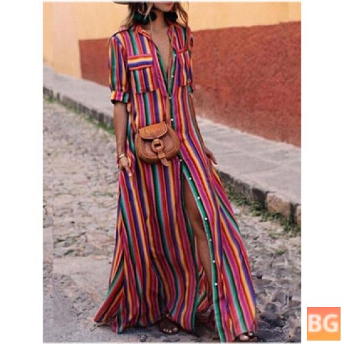 Maxi Dress for Women - Rainbow Stripe