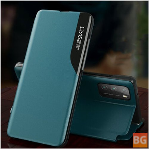POCO M3 case with flip view sleep window and shockproof PU leather cover