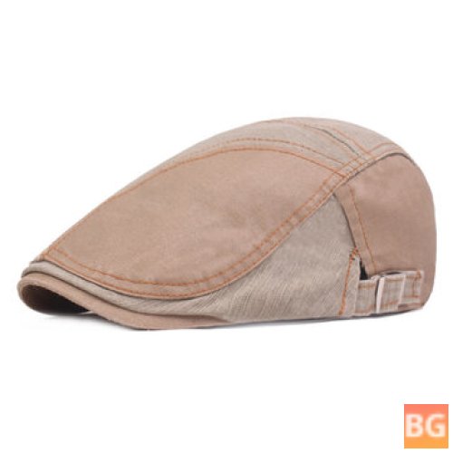 Washed Cotton Patchwork Beret Caps - Outdoor Sport Adjustable Visor Forward Hats