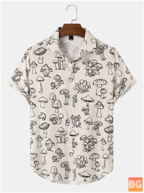 Short Sleeve Shirt with a Cartoon Mushroom Print