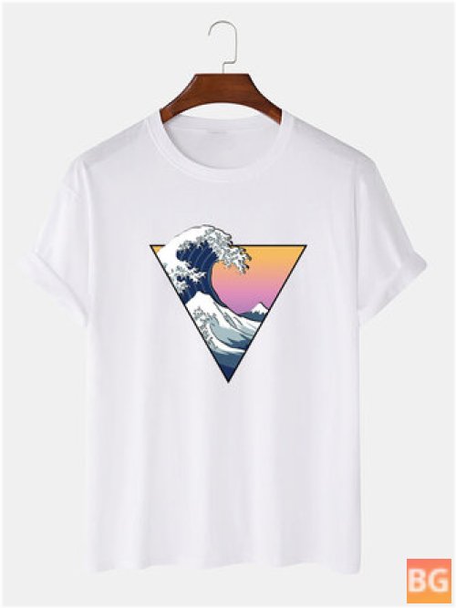 T-Shirt with Cartoon Wave Print