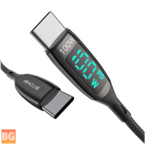 BlitzWolf 100W Type-C Cable with LED Display for Fast Charging & Data Transfer (2 Pack)