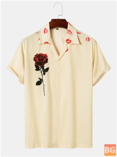 Short Sleeve Shirts with Men's Rose Red Lips Print