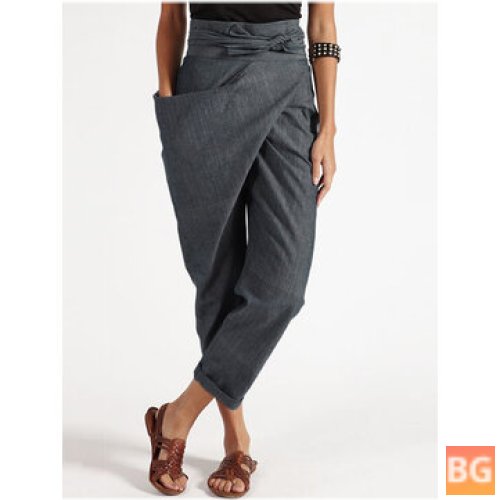 Women's Zipper Casual Belt Harem Pants - Irregular Loose Trousers