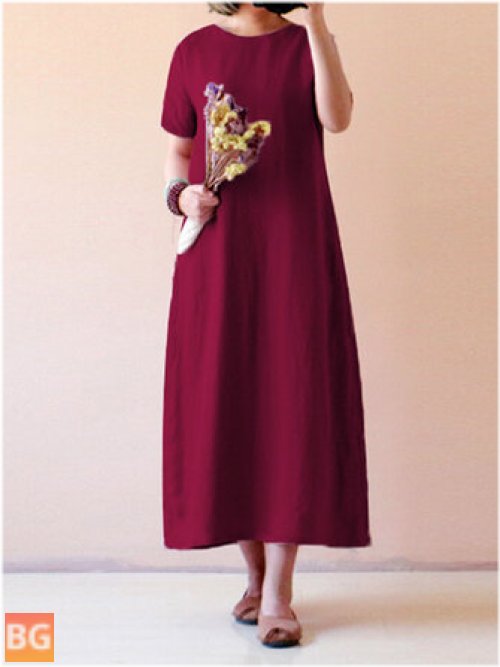 Short Sleeve Cotton Loose Maxi Dress for Women