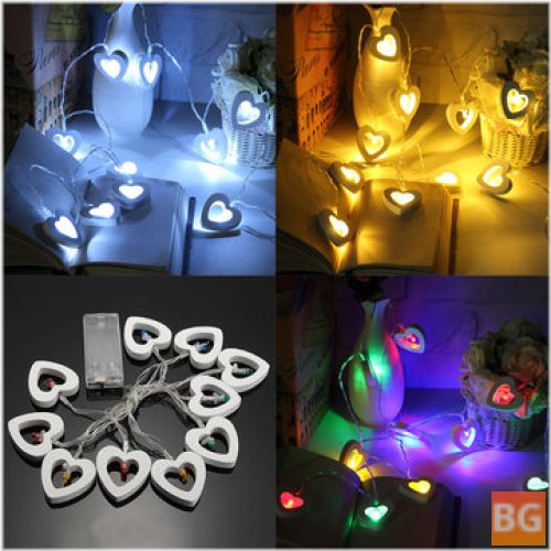 3.6M 0.3W Wooden Heart Shape Battery Powered 10LED Fairy String Light for Christmas Home Party Decor