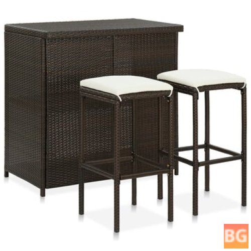 Bar Set with Rattan and Brown Fabric