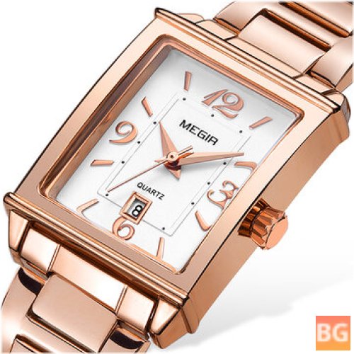 Stainless Steel Watch with Square Pattern Dial - Women