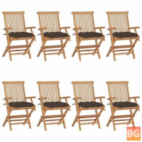 Chairs with Taupe Cushions - 8 Pcs Solid Teak Wood