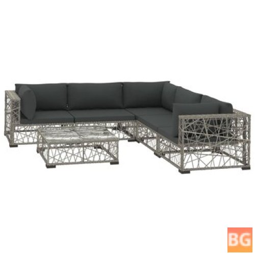 Garden Lounge Set with Cushions - Poly Rattan Gray