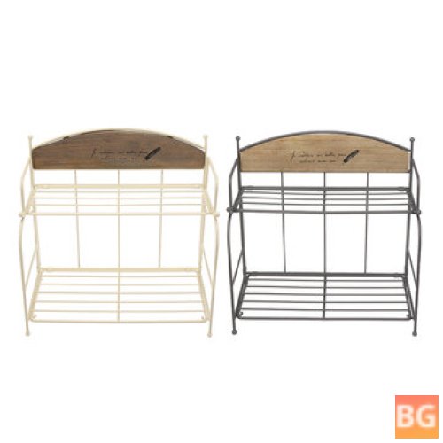 2-Layers Metal Iron Storage Shelf with Brown and White Design