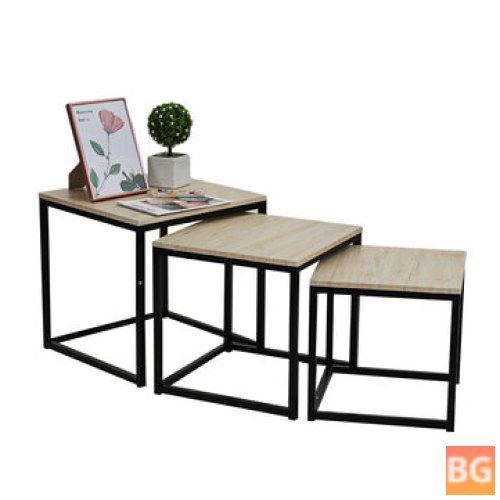 Modern Square Coffee Table - Wooden Top - Nesting Side Tables - Home Bedroom Living Room