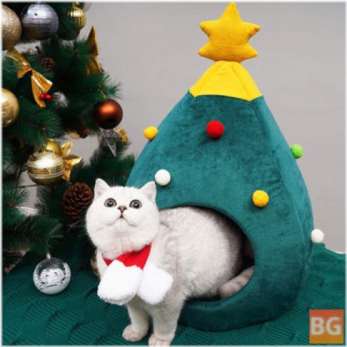 Christmas Tree Cat Litter Kennel - Winter Warm Pet Nest - Pet Supplies - Bed
