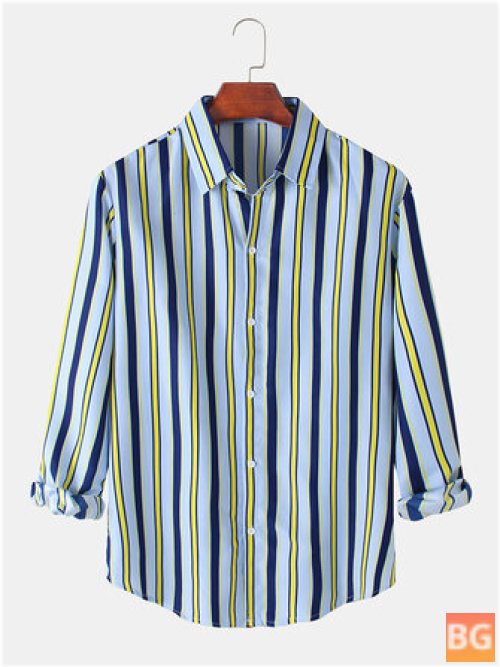 Long Sleeve Striped Lapel Shirts For Men